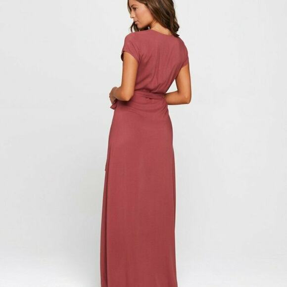 LSPACE REVOLVE Red Rust Goa Maxi Midi Slit Open Tie Plunge VNeck Wrap Dress XS - Picture 8 of 9